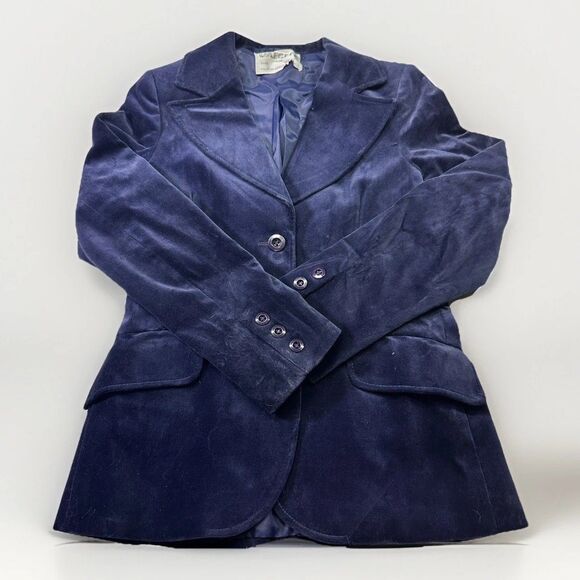 Vintage Jaeger London Velvet Blazer Women’s Size UK8, US XS | Navy Blue Jacket - Picture 1 of 3